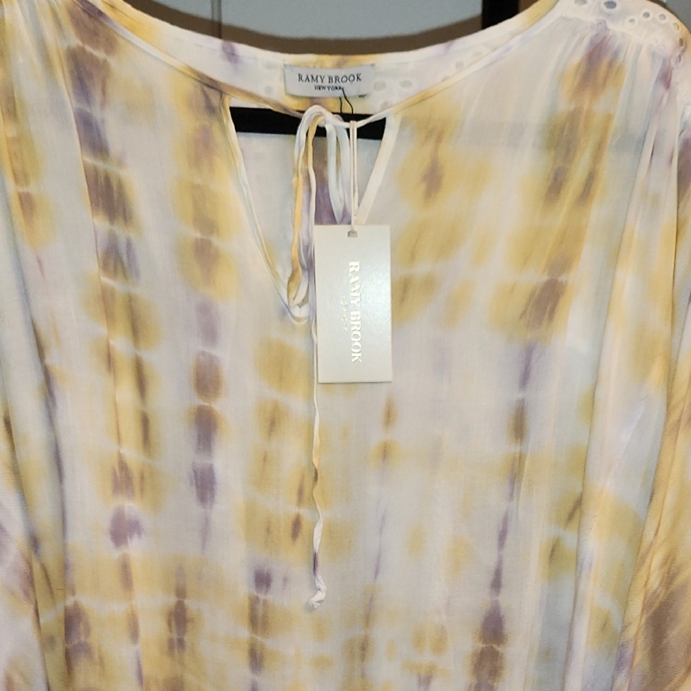 Ramy Brook Yellow and Purple Tie Front Blouse
